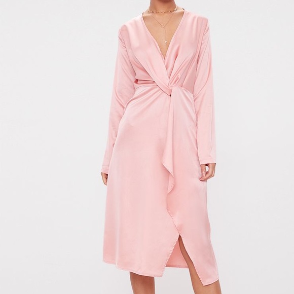 blush wrap midi dress